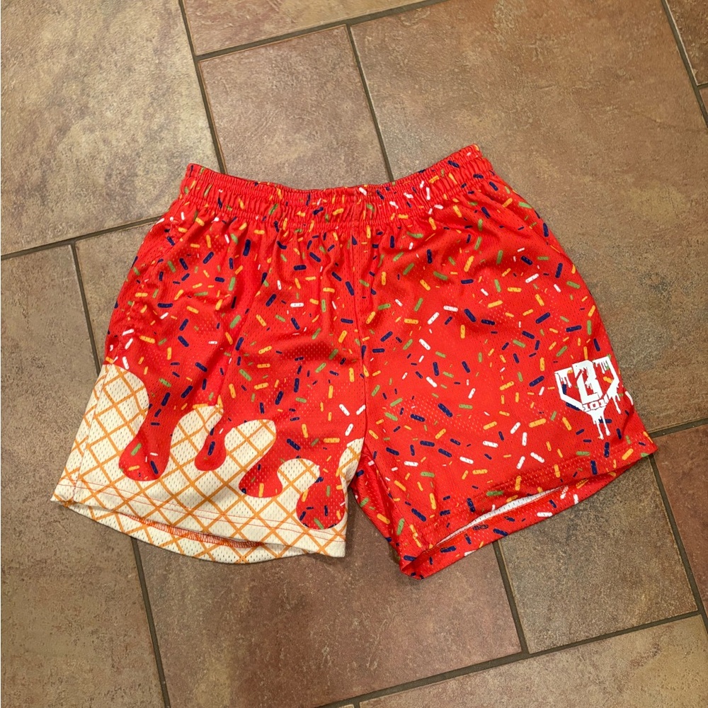 Baseball Lifestyle 101 Men’s Small Red Athletic Shorts with Sprinkles Design